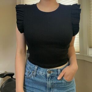Zara Black Ruffled Sleeve Top